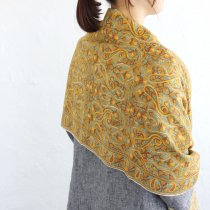 カシミール刺繍ストール（アリ刺繍）オフホワイト、手刺繍